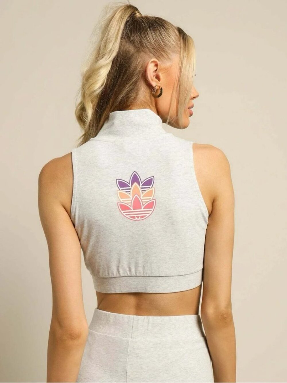 Adidas Women's Logo Play Cropped Tank Top Grey XS NWT